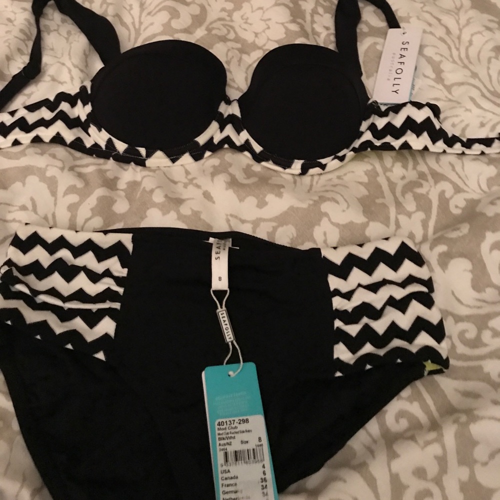 Seafilly blacl and white mod bikini NWT
